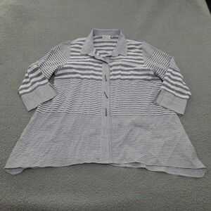 Habitat Shirt Womens Medium Blue White Striped 3/4 Sleeve Button Down Flared